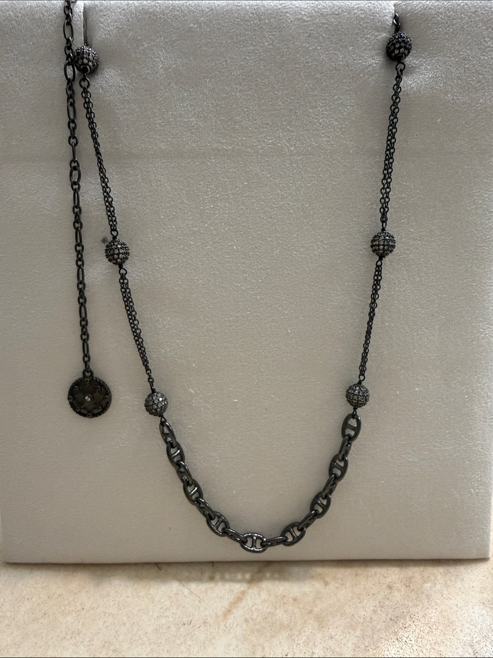 Gunmetal Crystal Bead Long Necklace - Women Jewelry